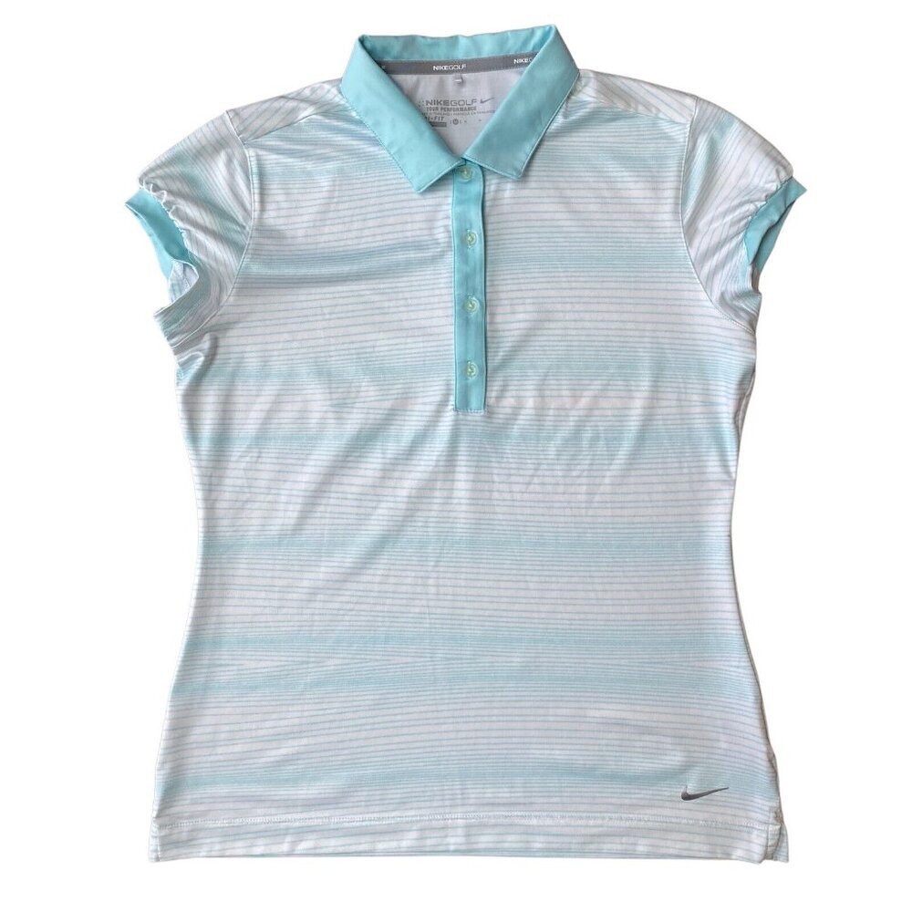 Nike Golf Polo Shirt Womens Medium Tour Performance Dri Fit Striped Mint Green